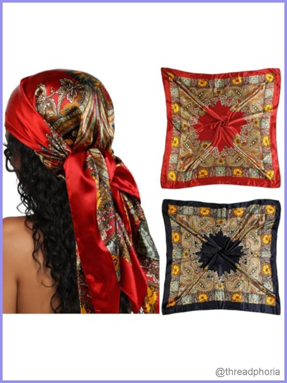 2 Pack Silk-Like Head Scarf Set Square Hair Bandana Pirate Costume Accessory